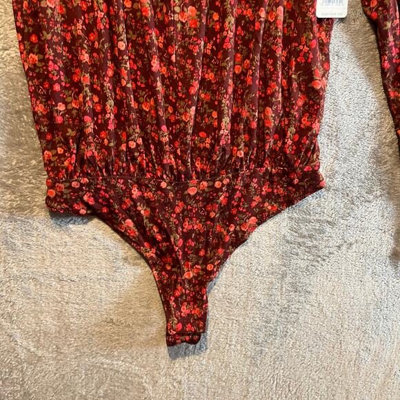 Free People Kaya‎ Floral Print Long Sleeve Bodysuit in Chocolate Combo Large - Picture 6 of 8